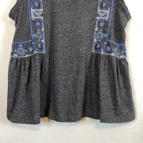 Free People Marcy Tank Charcoal Gray Blue Embroidered Details Boho Shirt Sz SM - Picture 9 of 14